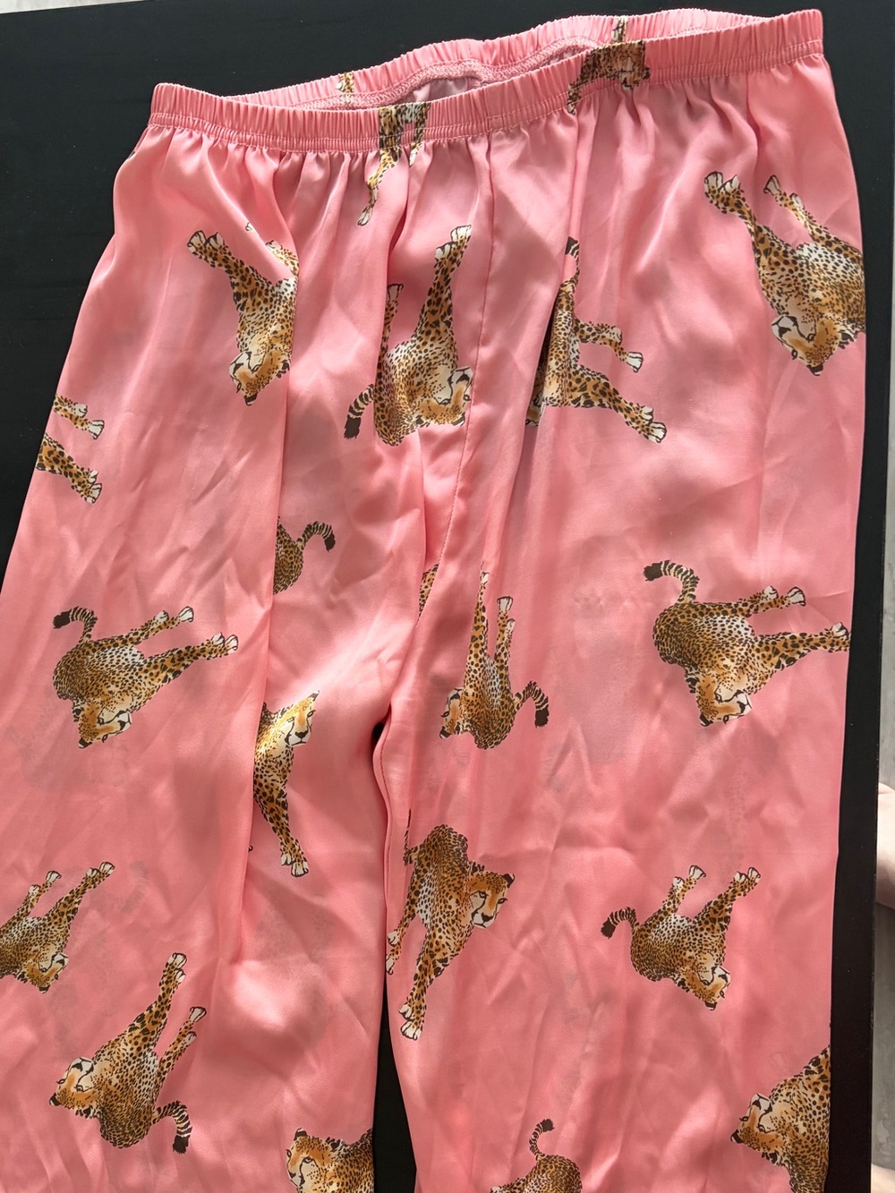 Kittenish Pink Leopard-Print Satin Pajama Pants